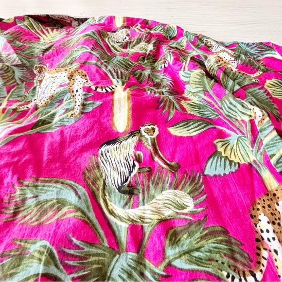 LILIBELLE Women’s Pink Palm Cheetah Monkey Print Button Up Pajama Top Size XS - Picture 7 of 8